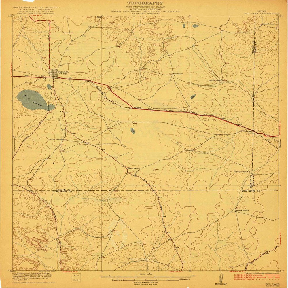YellowMaps Big Lake TX topo map, 1:62500 Scale, 15 X 15 Minute, Historical, 1922, 19.8 x 16.3 in - Polypropylene