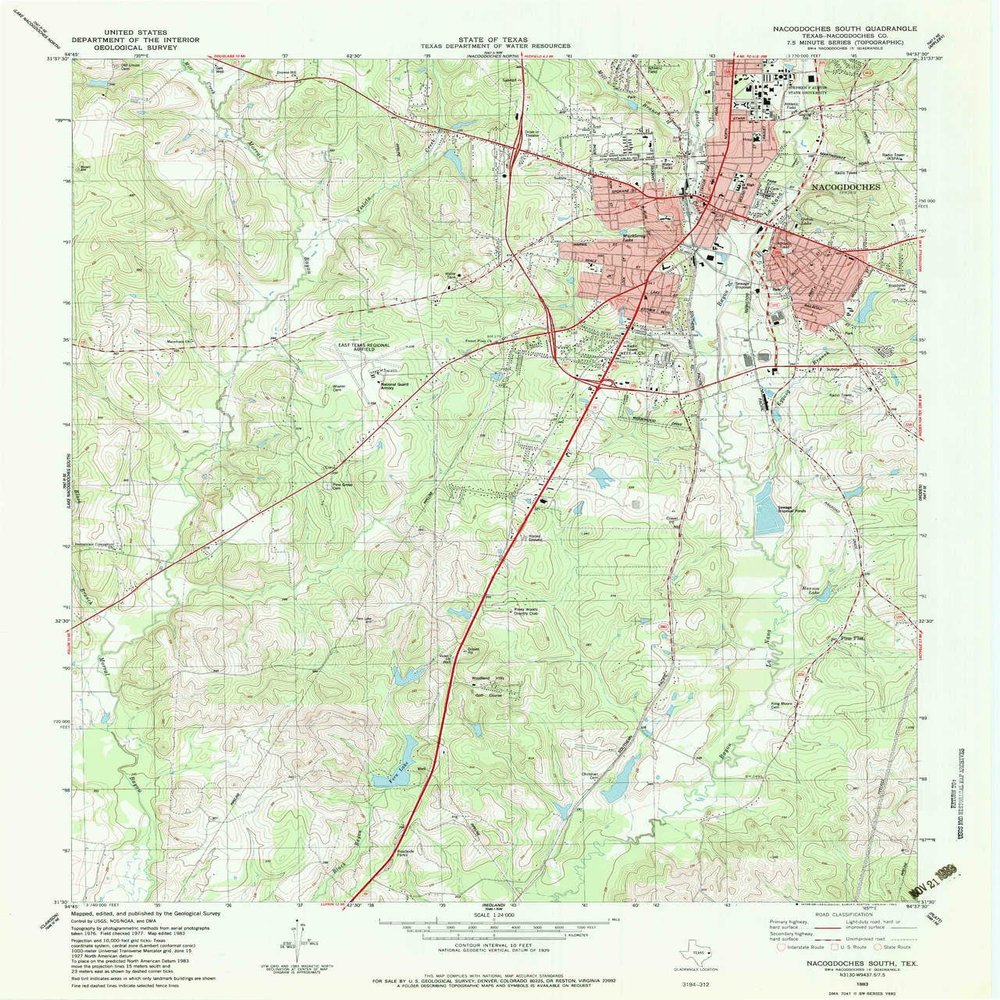 YellowMaps Nacogdoches South TX topo map, 1:24000 Scale, 7.5 X 7.5 Minute, Historical, 1983, Updated 1983, 27 x 23.1 in - Polypropylene