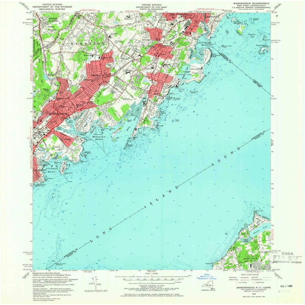 YellowMaps Mamaroneck NY topo map, 1:24000 Scale, 7.5 X 7.5 Minute, Historical, 1955, Updated 1965, 27 x 22.1 in - Tyvek