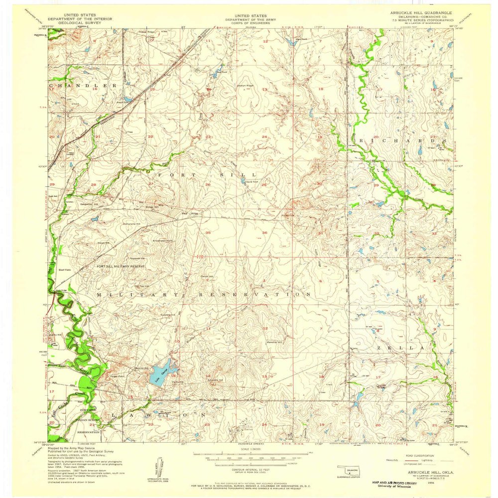 YellowMaps Arbuckle Hill OK topo map, 1:24000 Scale, 7.5 X 7.5 Minute, Historical, 1956, Updated 1959, 27.4 x 23.1 in - Polypropylene