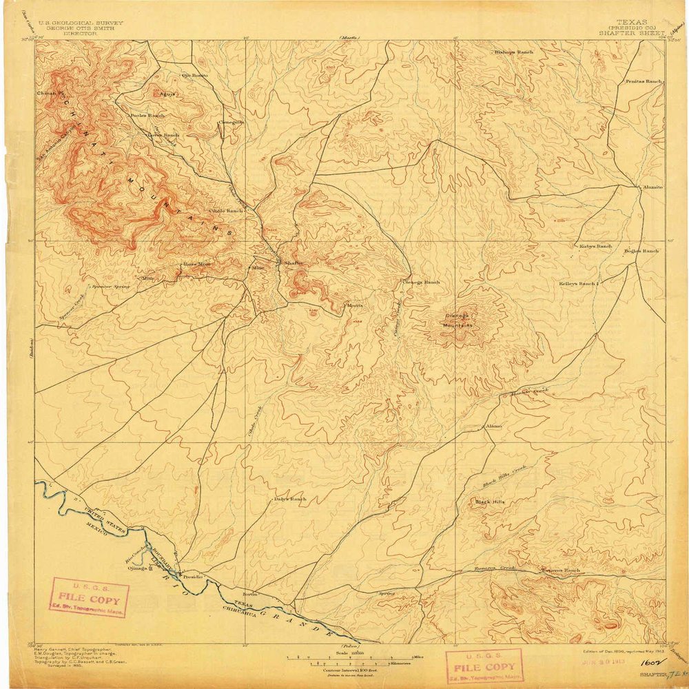 YellowMaps Shafter TX topo map, 1:125000 Scale, 30 X 30 Minute, Historical, 1896, Updated 1913, 19.9 x 16.7 in - Polypropylene