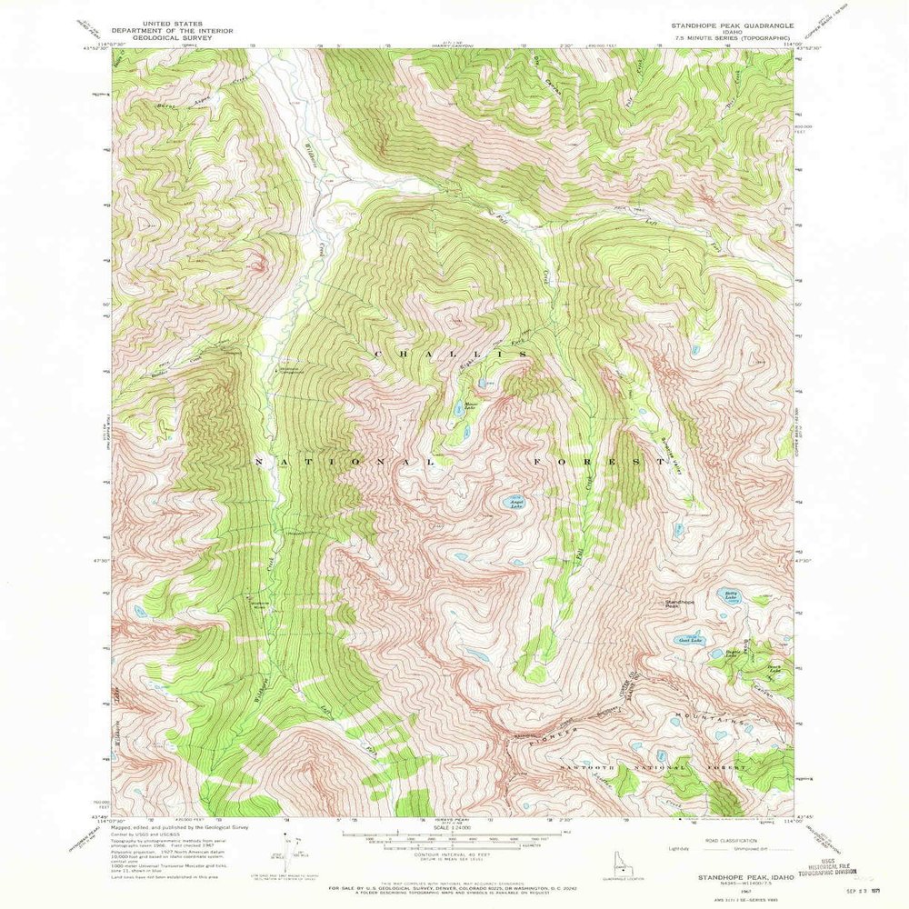 YellowMaps Standhope Peak ID topo map, 1:24000 Scale, 7.5 X 7.5 Minute, Historical, 1967, Updated 1971, 26.9 x 22 in - Tyvek