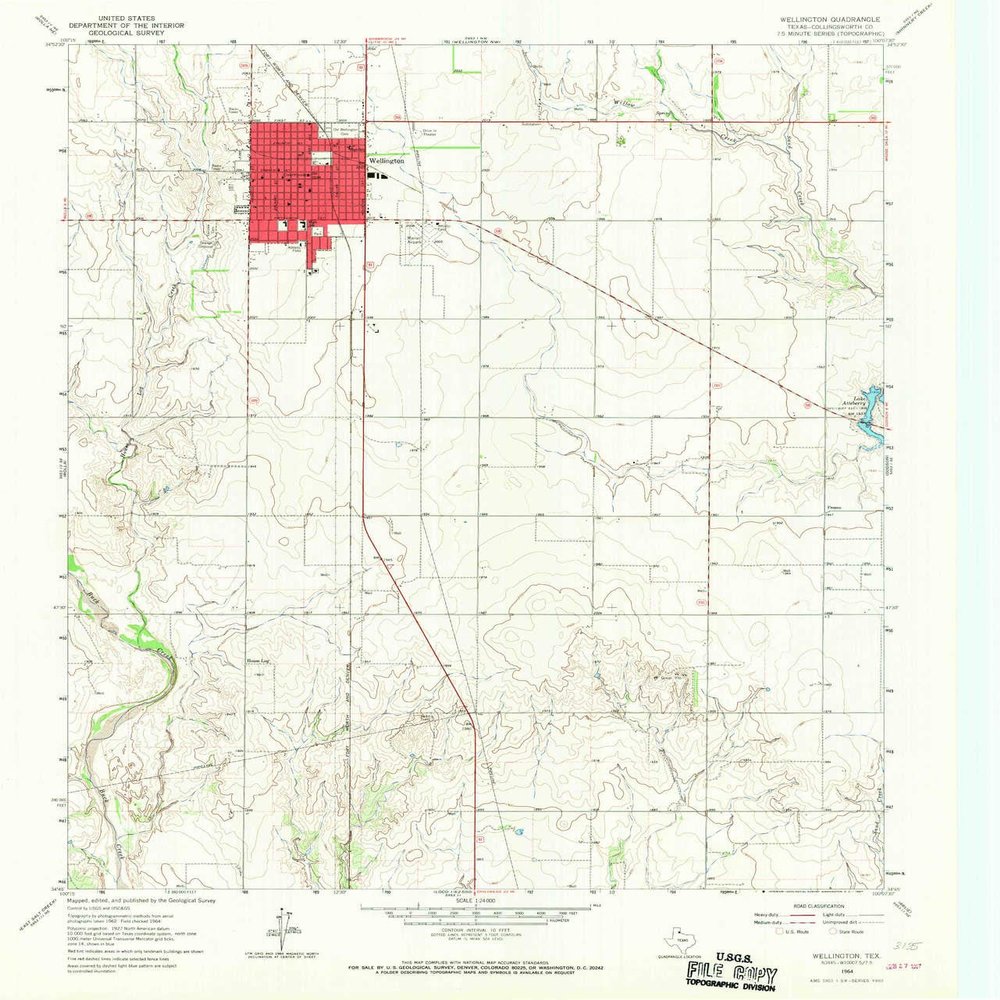 Wellington TX topo map, 1:24000 Scale, 7.5 X 7.5 Minute, Historical, 1964, Updated 1967, 26.9 x 23 in - Polypropylene