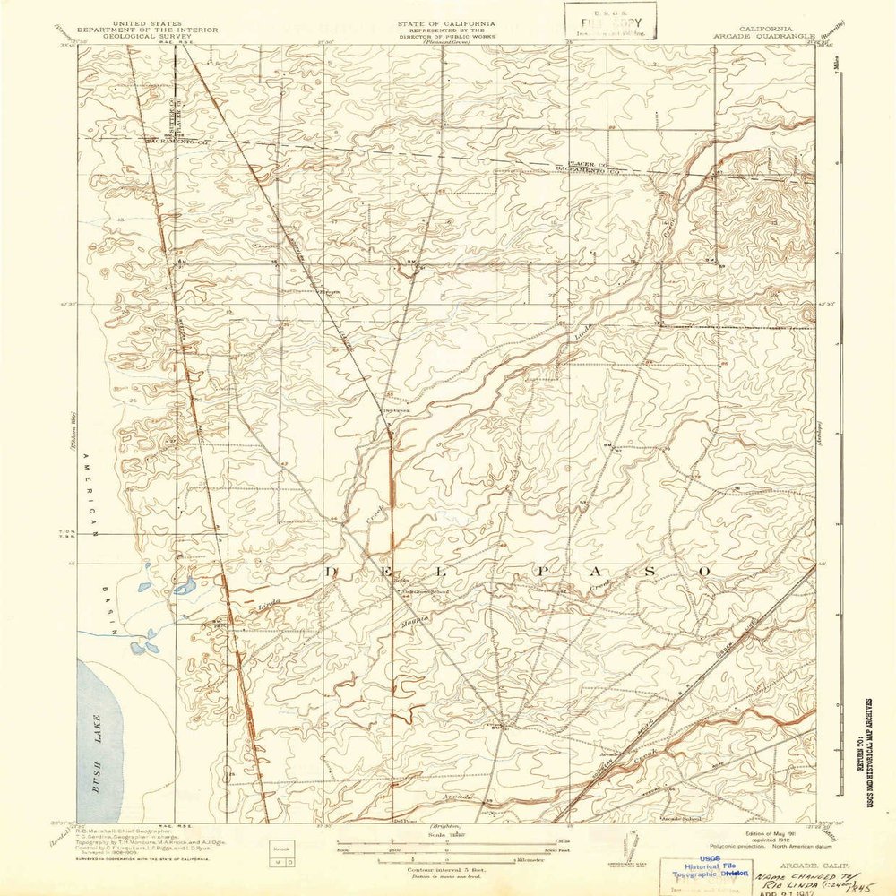 YellowMaps Arcade CA topo map, 1:31680 Scale, 7.5 X 7.5 Minute, Historical, 1911, Updated 1942, 19.8 x 16.4 in - Polypropylene