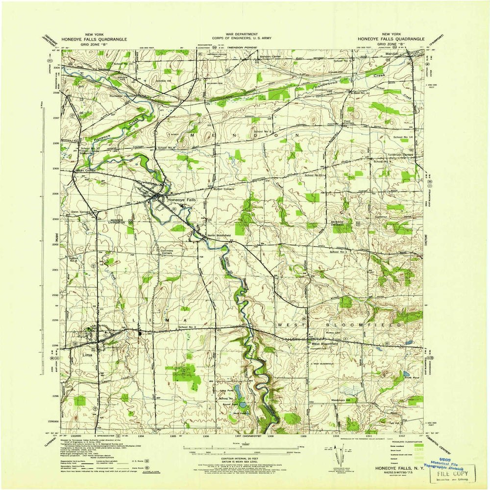 YellowMaps Honeoye Falls NY topo map, 1:31680 Scale, 7.5 X 7.5 Minute, Historical, 1942, 21.9 x 17 in - Polypropylene