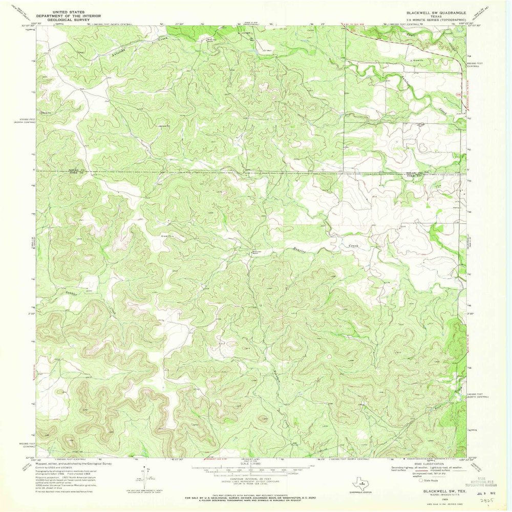 YellowMaps Blackwell SW TX topo map, 1:24000 Scale, 7.5 X 7.5 Minute, Historical, 1969, Updated 1972, 26.9 x 23 in - Polypropylene