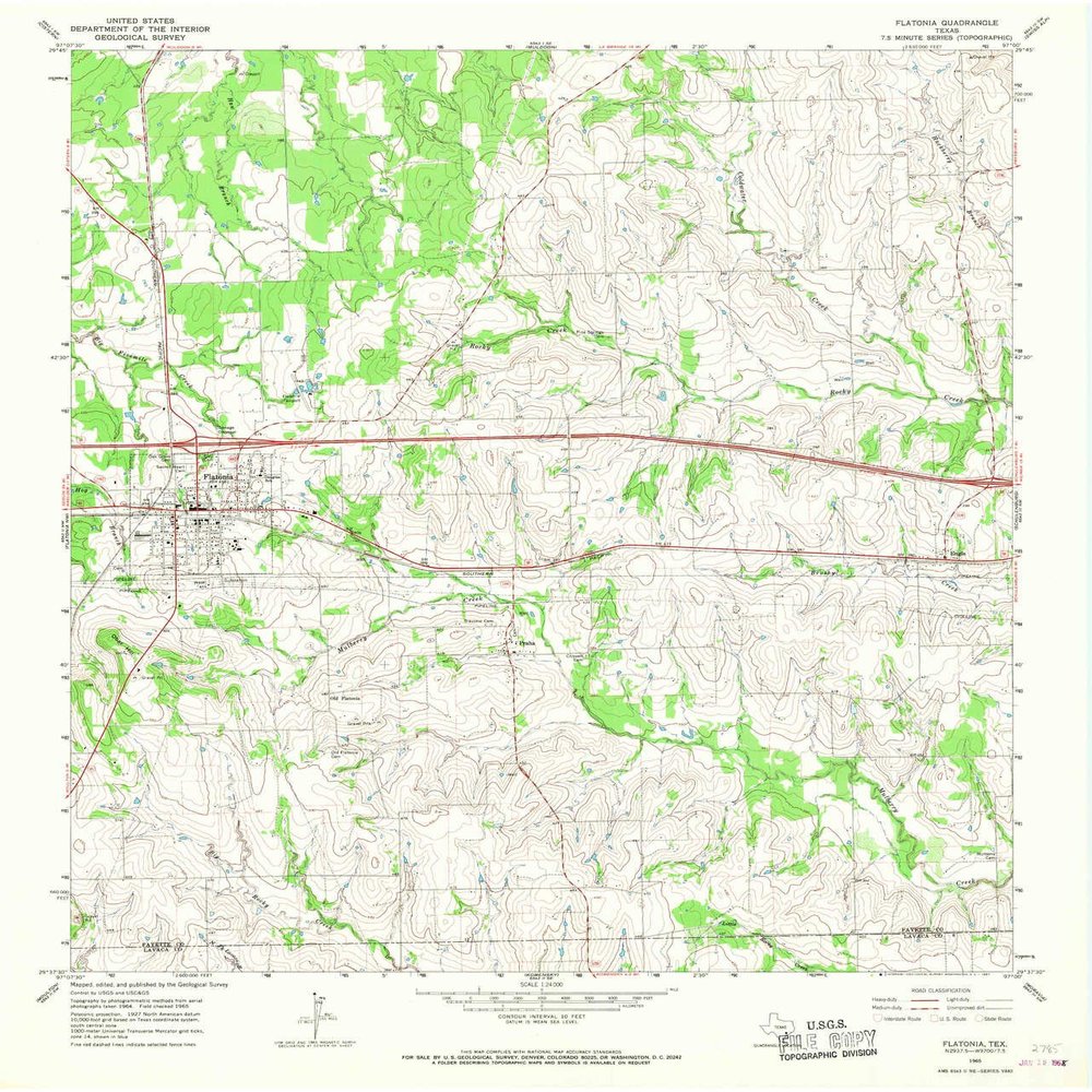 YellowMaps Flatonia TX topo map, 1:24000 Scale, 7.5 X 7.5 Minute, Historical, 1965, Updated 1967, 26.9 x 23 in - Polypropylene
