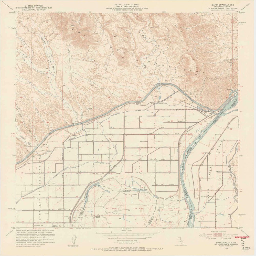 YellowMaps Bard CA topo map, 1:24000 Scale, 7.5 X 7.5 Minute, Historical, 1952, Updated 1954, 27.1 x 22.1 in - Polypropylene