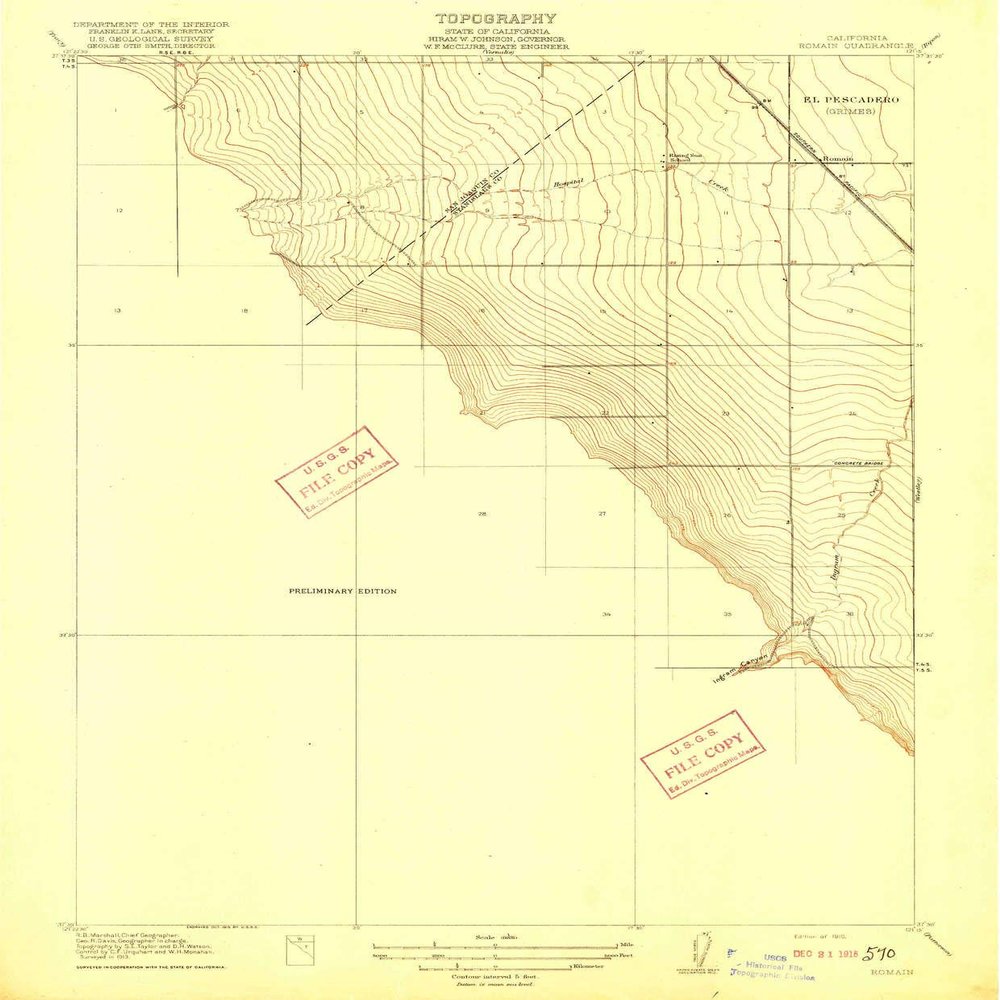 YellowMaps Romain CA topo map, 1:31680 Scale, 7.5 X 7.5 Minute, Historical, 1916, 19.8 x 16.4 in - Polypropylene