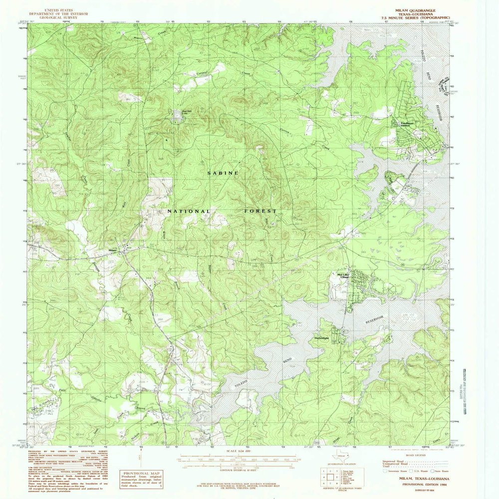 YellowMaps Milam TX topo map, 1:24000 Scale, 7.5 X 7.5 Minute, Historical, 1984, Updated 1984, 27 x 23.1 in - Polypropylene