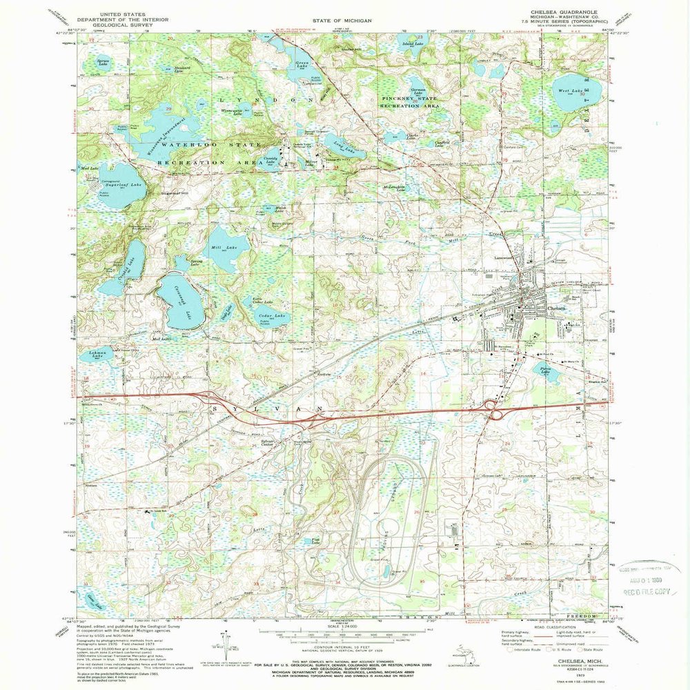 YellowMaps Chelsea MI topo map, 1:24000 Scale, 7.5 X 7.5 Minute, Historical, 1973, Updated 1989, 26.7 x 21.9 in - Tyvek