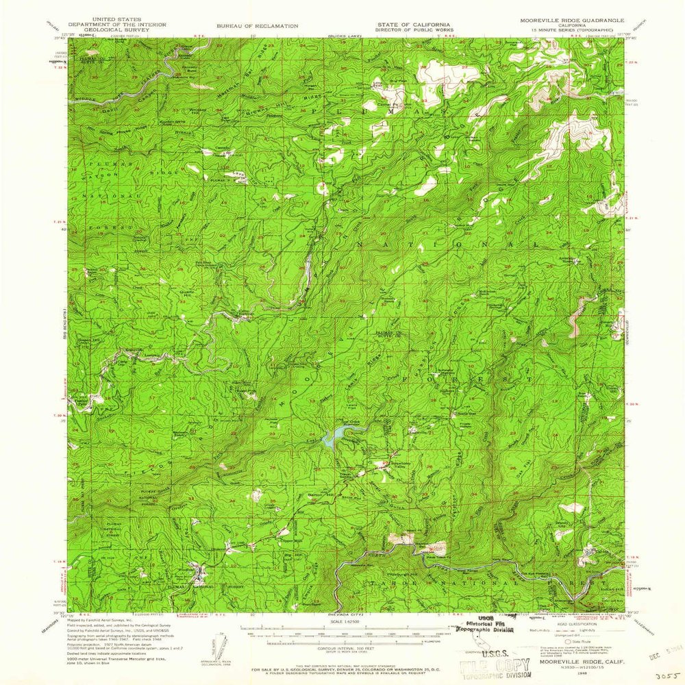 YellowMaps Mooreville Ridge CA topo map, 1:62500 Scale, 15 X 15 Minute, Historical, 1948, Updated 1961, 20.8 x 16.6 in - Polypropylene