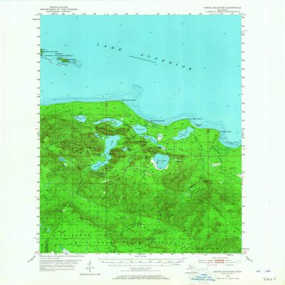 YellowMaps Huron Mountain MI topo map, 1:62500 Scale, 15 X 15 Minute, Historical, 1954, Updated 1965, 20.9 x 17 in - Tyvek