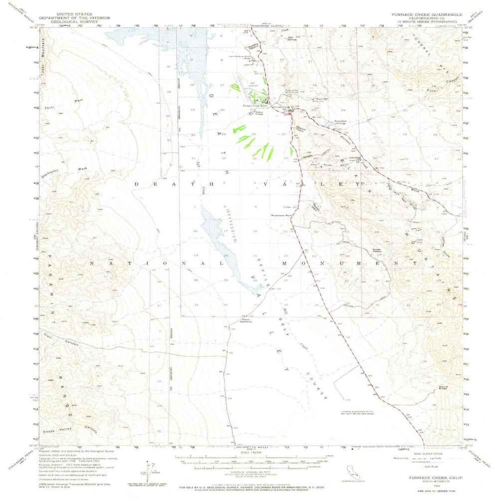 YellowMaps Furnace Creek CA topo map, 1:62500 Scale, 15 X 15 Minute, Historical, 1952, Updated 1968, 20.9 x 16.7 in - Polypropylene