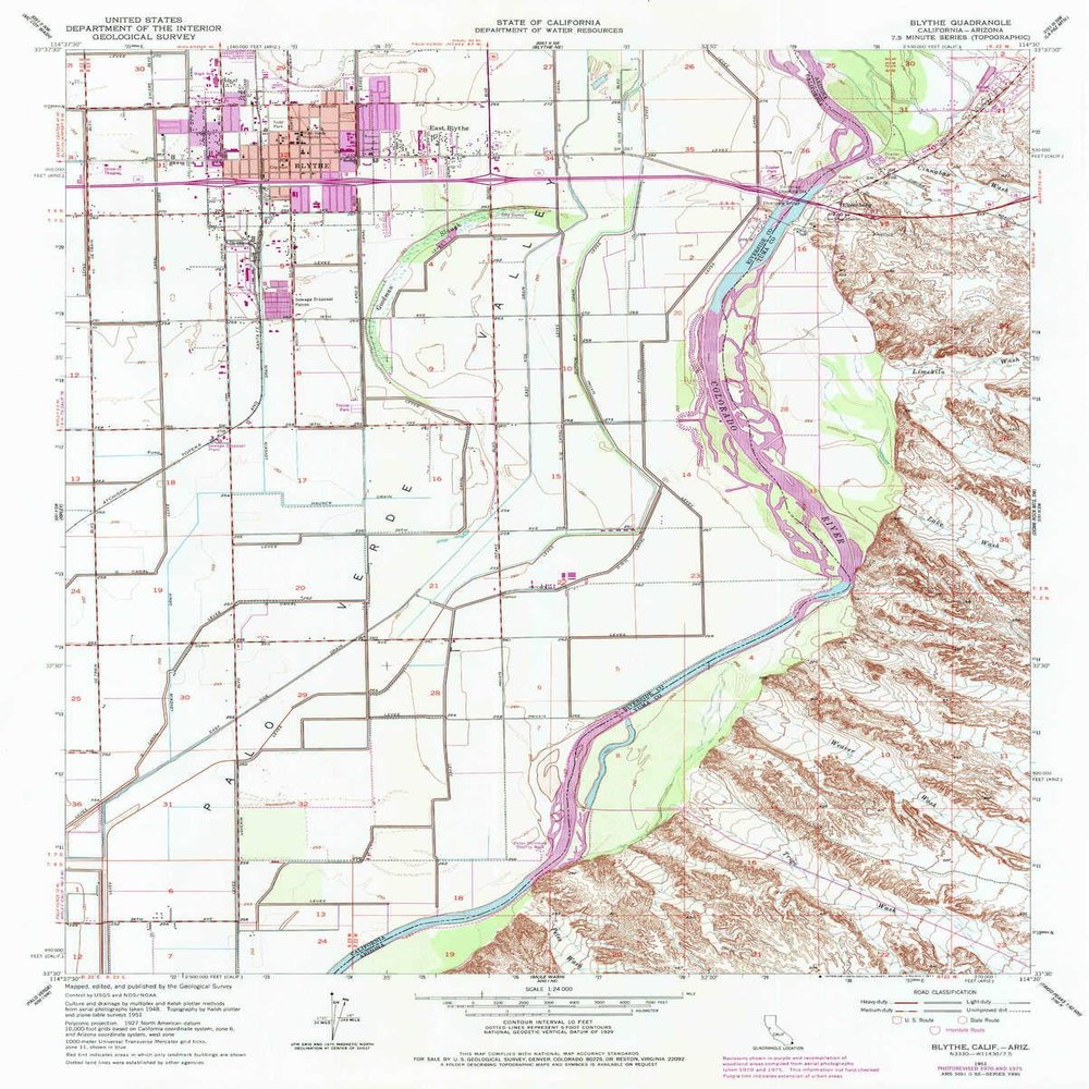 YellowMaps Blythe CA topo map, 1:24000 Scale, 7.5 X 7.5 Minute, Historical, 1951, Updated 1977, 26.8 x 21.5 in - Polypropylene