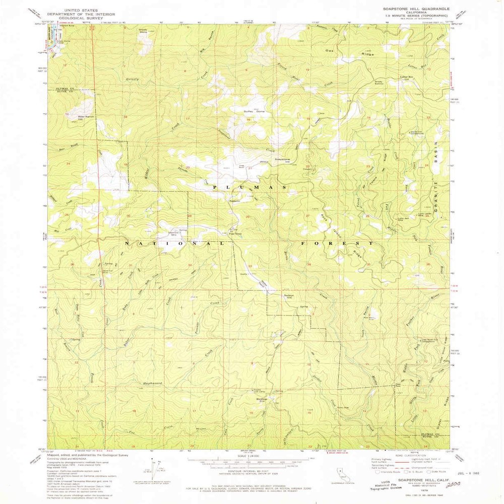 YellowMaps Soapstone Hill CA topo map, 1:24000 Scale, 7.5 X 7.5 Minute, Historical, 1979, Updated 1980, 26.8 x 21.9 in - Polypropylene