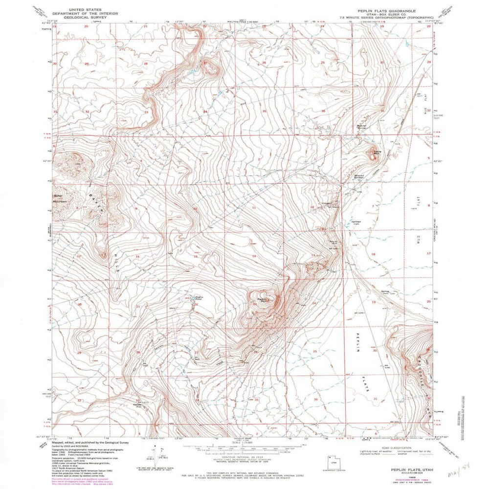 Peplin Flats UT topo map, 1:24000 Scale, 7.5 X 7.5 Minute, Historical, 1969, Updated 1984, 26.9 x 21.9 in - Tyvek