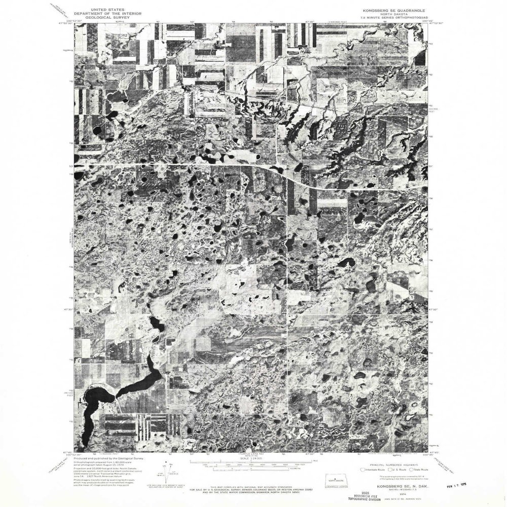 YellowMaps Kongsberg SE ND topo map, 1:24000 Scale, 7.5 X 7.5 Minute, Historical, 1974, Updated 1975, 27.1 x 22.1 in - Polypropylene