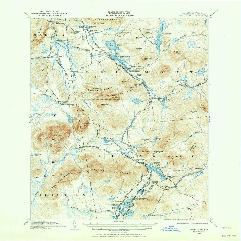 YellowMaps Loon Lake NY topo map, 1:62500 Scale, 15 X 15 Minute, Historical, 1906, Updated 1964, 20.9 x 17 in - Tyvek