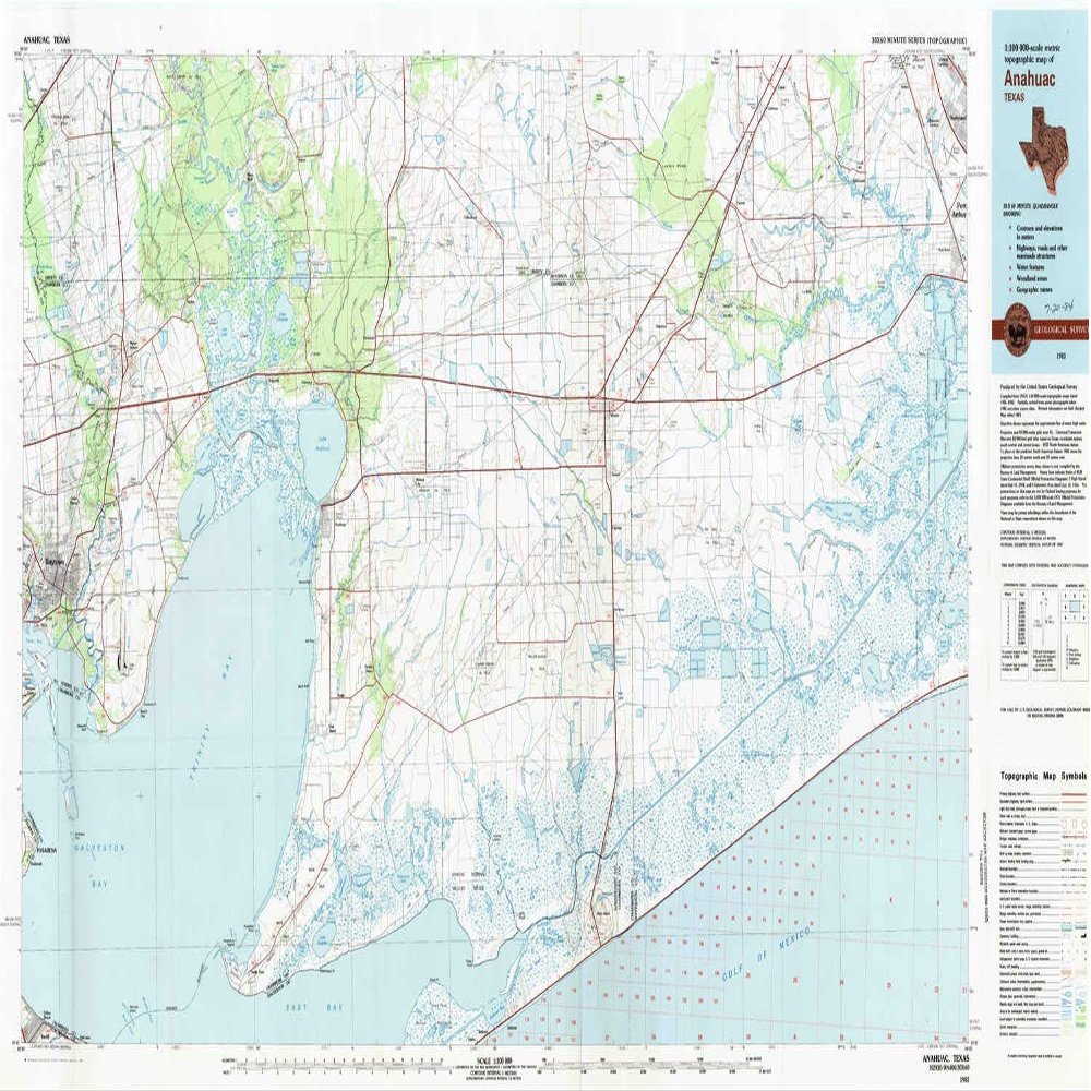 YellowMaps Anahuac TX topo map, 1:100000 Scale, 30 X 60 Minute, Historical, 1983, Updated 1983, 24.1 x 44 in - Tyvek