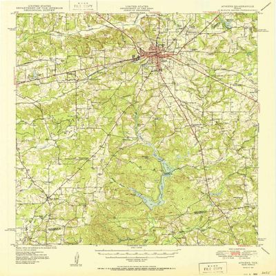 YellowMaps Athens TX topo map, 1:62500 Scale, 15 X 15 Minute, Historical, 1950, 20.8 x 17 in - Polypropylene