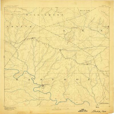 YellowMaps Bastrop TX topo map, 1:125000 Scale, 30 X 30 Minute, Historical, 1893, 20.2 x 16.5 in - Tyvek