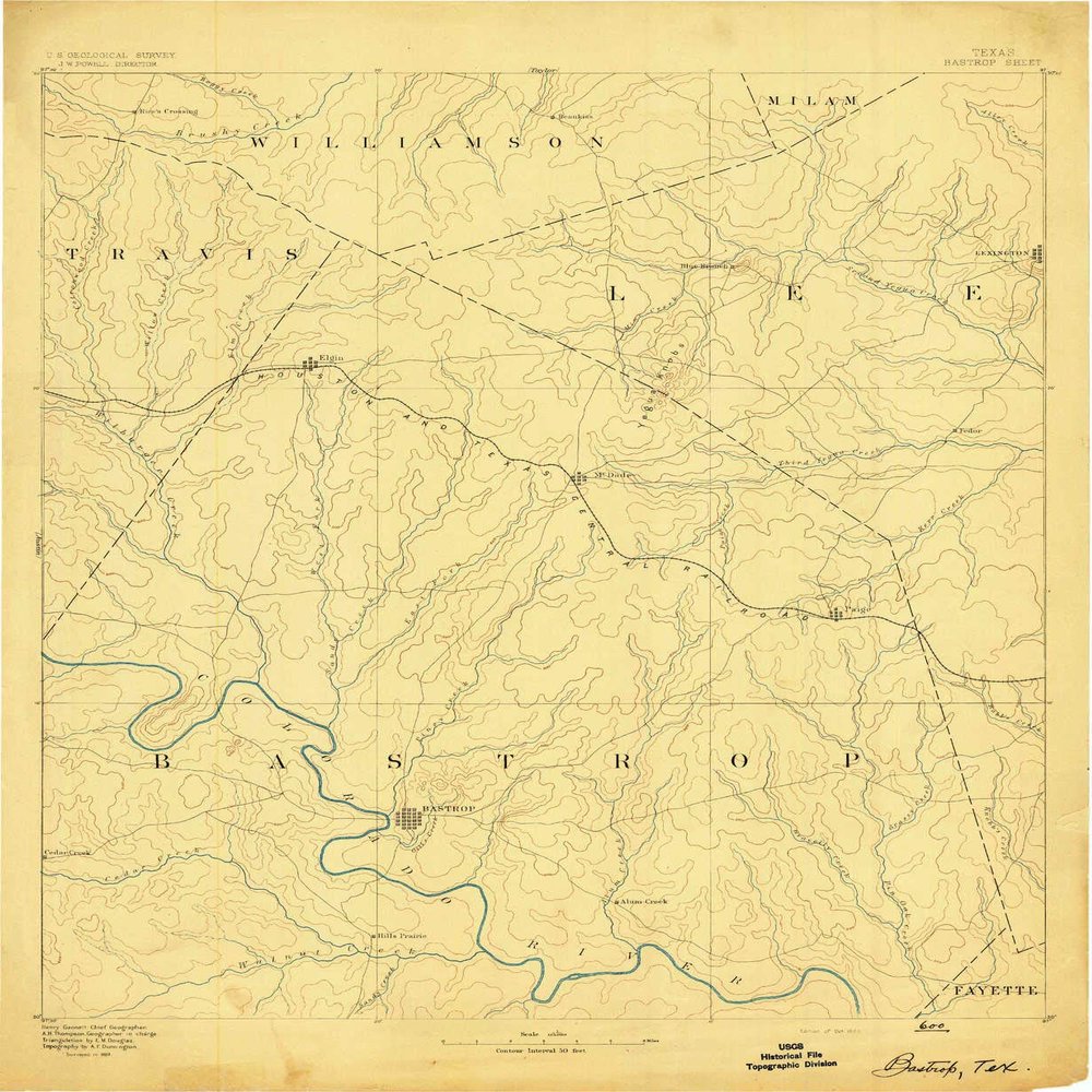 YellowMaps Bastrop TX topo map, 1:125000 Scale, 30 X 30 Minute, Historical, 1893, 20.2 x 16.5 in - Tyvek