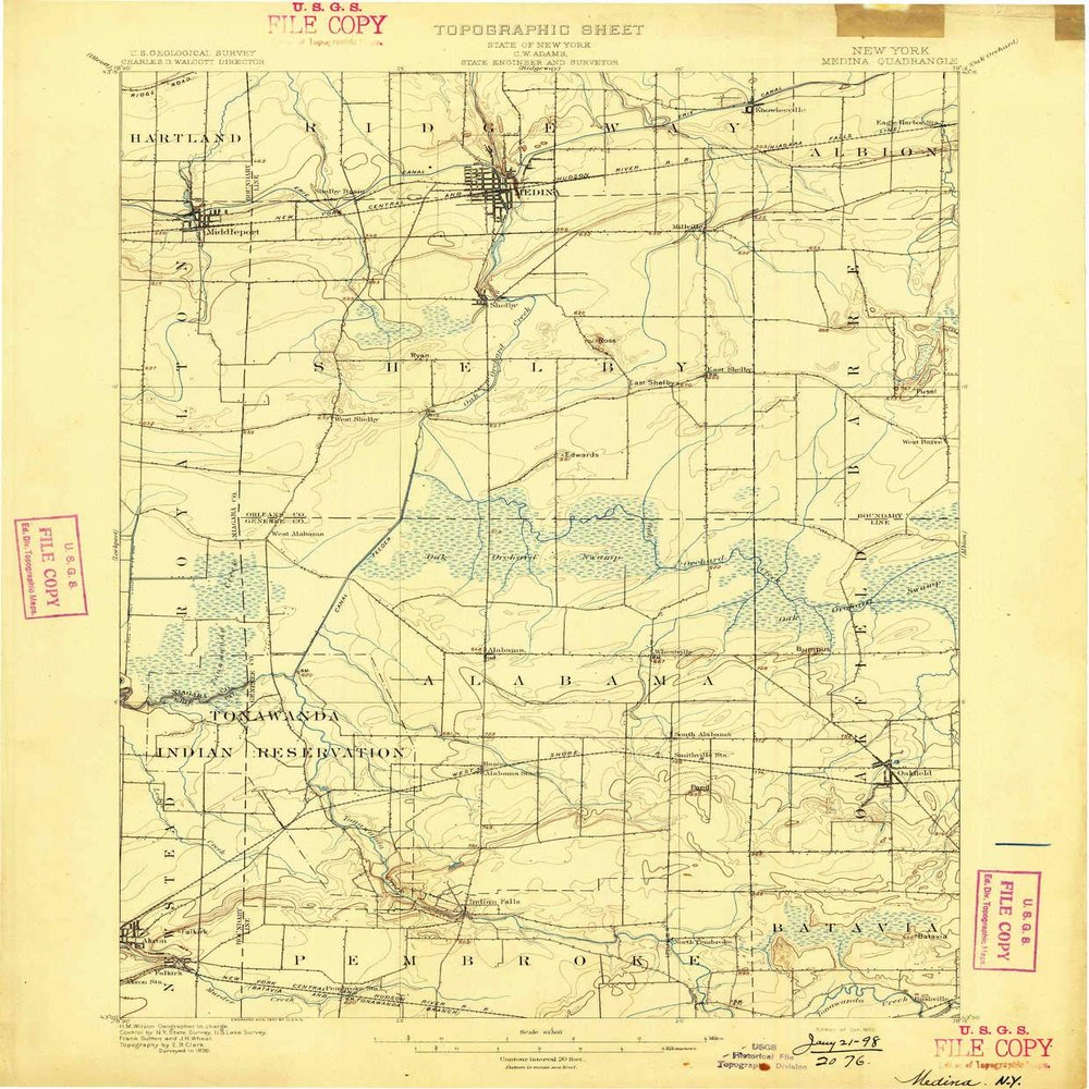 YellowMaps Medina NY topo map, 1:62500 Scale, 15 X 15 Minute, Historical, 1897, 20.1 x 16.6 in - Polypropylene