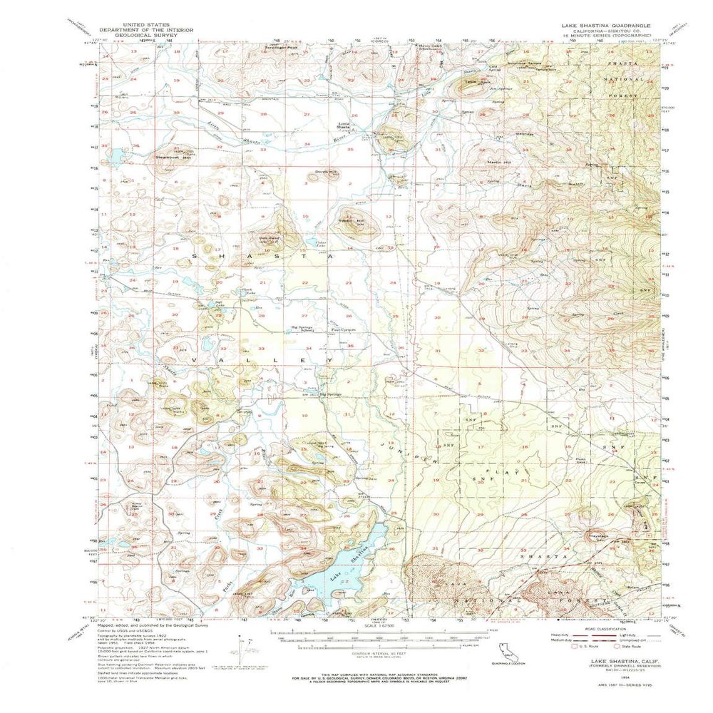 YellowMaps Lake Shastina CA topo map, 1:62500 Scale, 15 X 15 Minute, Historical, 1954, Updated 1974, 21.7 x 16.7 in - Tyvek