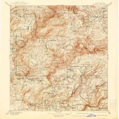 YellowMaps Bidwell Bar CA topo map, 1:125000 Scale, 30 X 30 Minute, Historical, 1897, Updated 1938, 19.7 x 16.5 in - Polypropylene