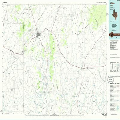 YellowMaps Alpine TX topo map, 1:100000 Scale, 30 X 60 Minute, Historical, 1985, Updated 1985, 24.1 x 43.9 in - Tyvek