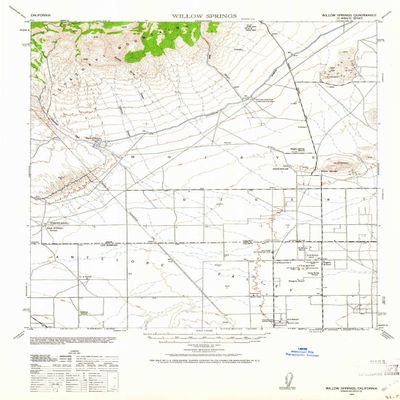 Willow Springs CA topo map, 1:62500 Scale, 15 X 15 Minute, Historical, 1943, Updated 1961, 22.8 x 16.6 in - Polypropylene
