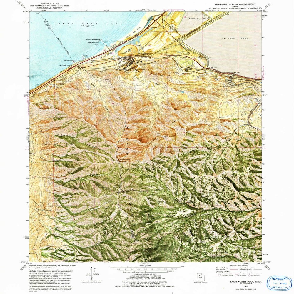YellowMaps Farnsworth Peak UT topo map, 1:24000 Scale, 7.5 X 7.5 Minute, Historical, 1972, Updated 1991, 26.6 x 21.8 in - Polypropylene