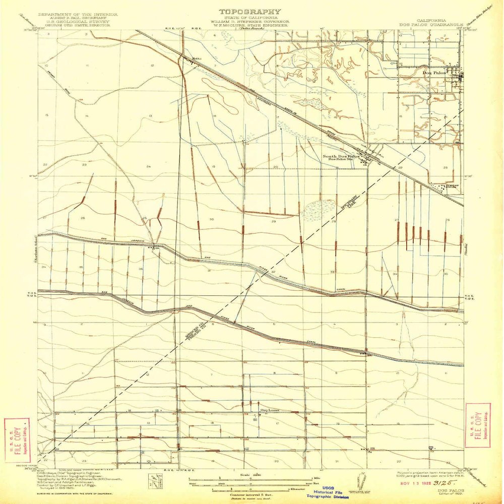 YellowMaps Dos Palos CA topo map, 1:31680 Scale, 7.5 X 7.5 Minute, Historical, 1922, 19.8 x 16.4 in - Polypropylene