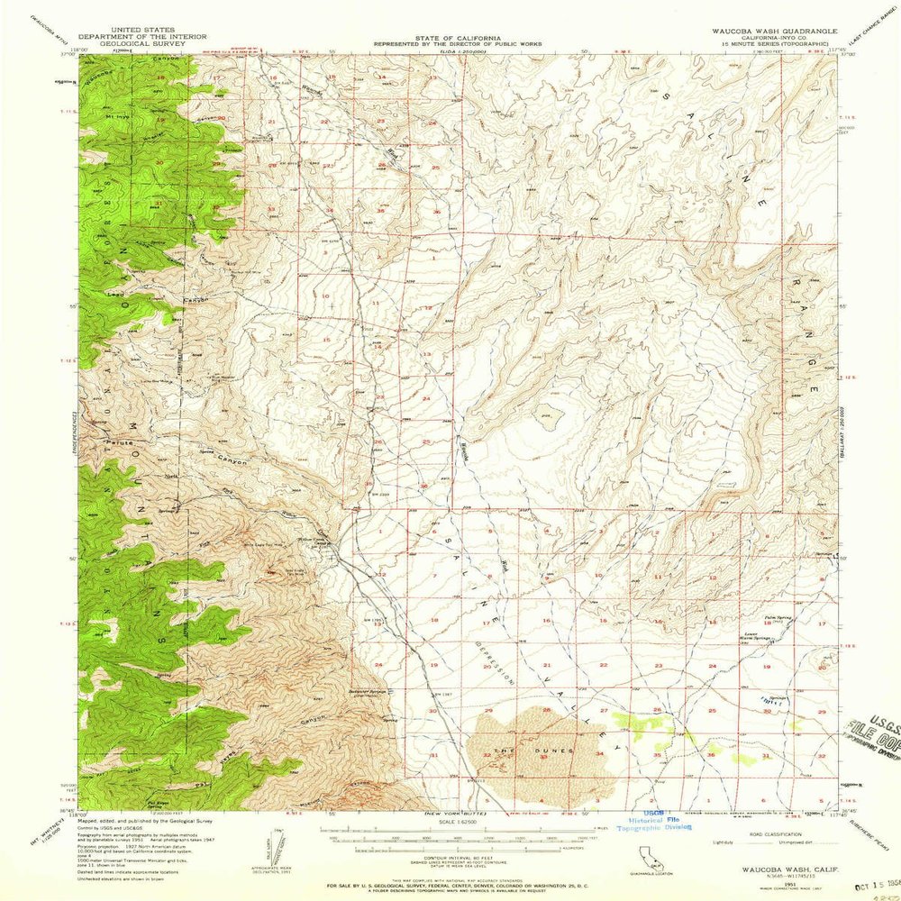 YellowMaps Waucoba Wash CA topo map, 1:62500 Scale, 15 X 15 Minute, Historical, 1957, Updated 1958, 20.8 x 16.7 in - Polypropylene