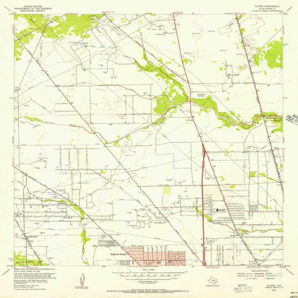 YellowMaps Aldine TX topo map, 1:24000 Scale, 7.5 X 7.5 Minute, Historical, 1954, Updated 1956, 26.9 x 22 in - Polypropylene