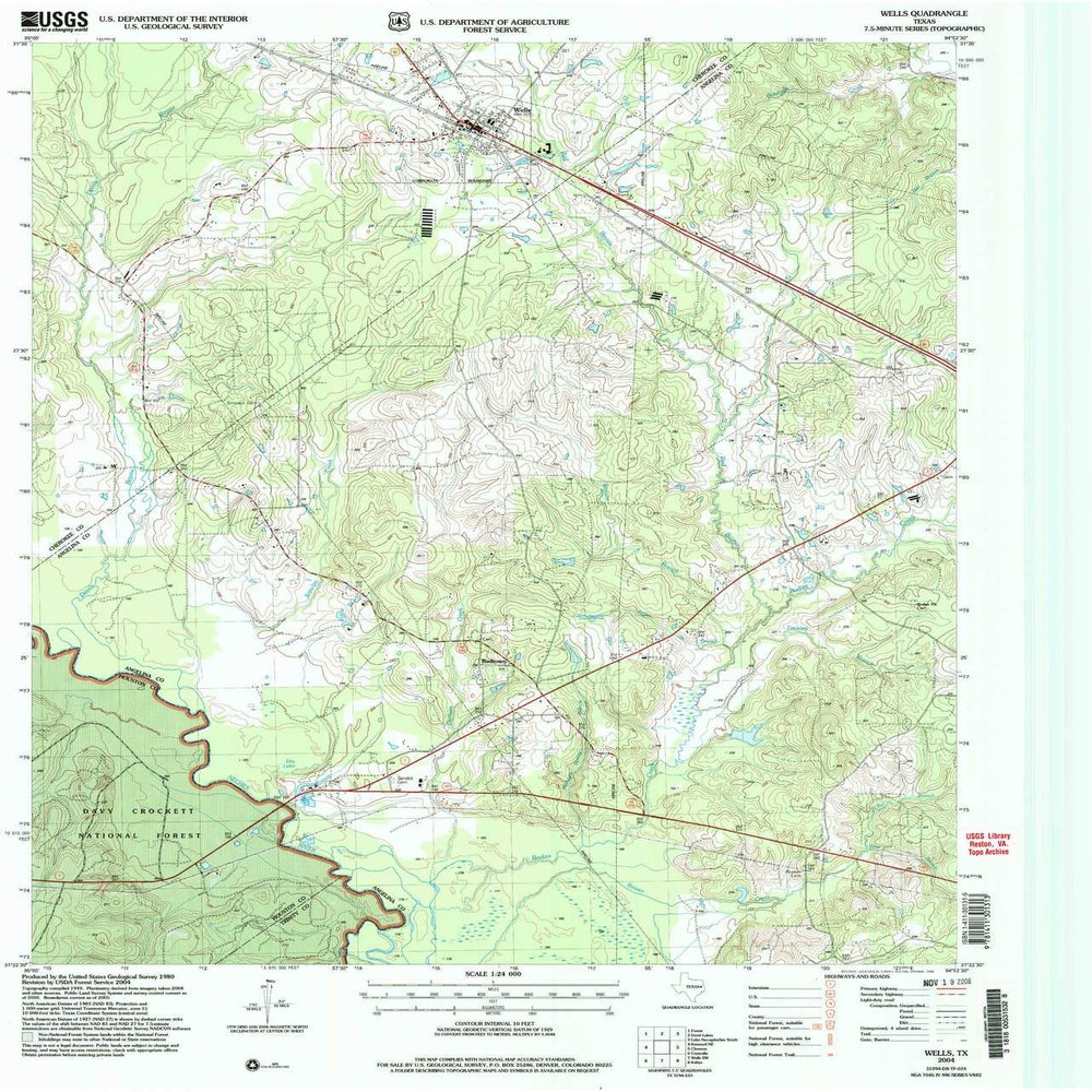 Wells TX topo map, 1:24000 Scale, 7.5 X 7.5 Minute, Historical, 2004, Updated 2006, 27 x 23 in - Polypropylene
