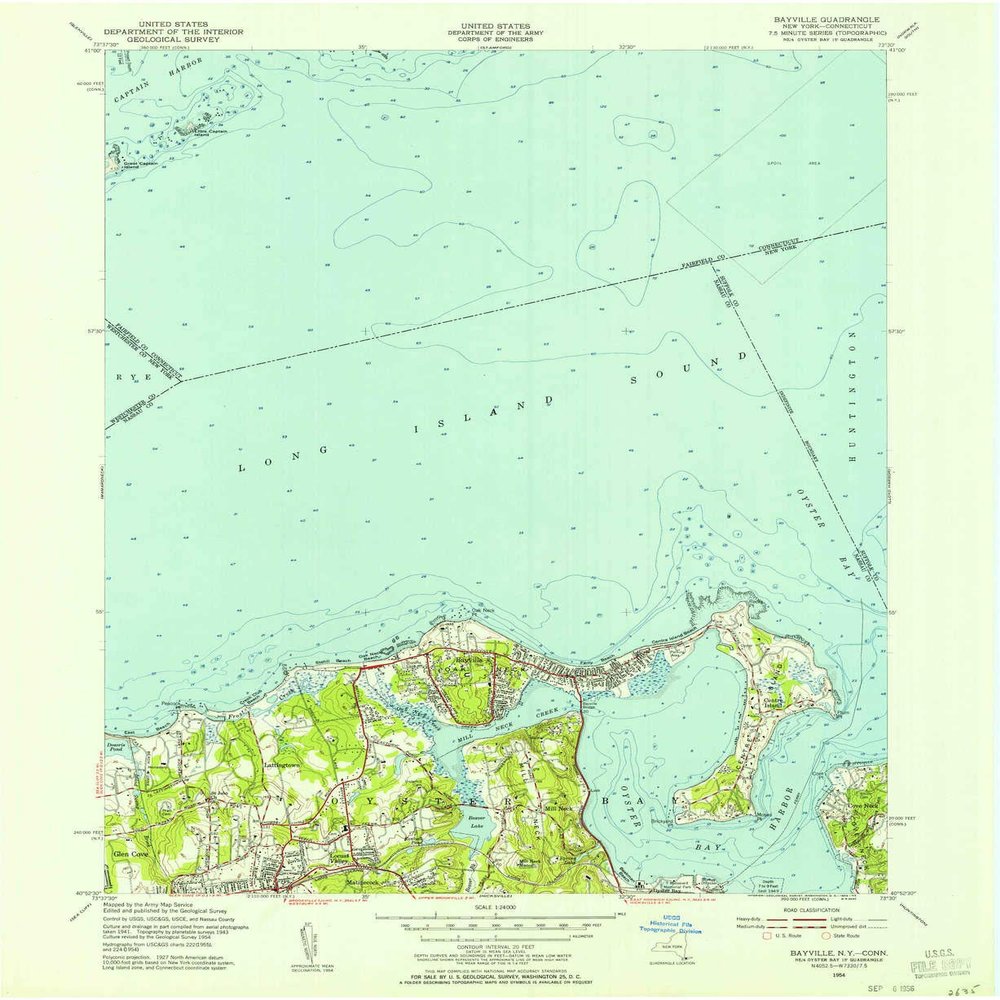 YellowMaps Bayville NY topo map, 1:24000 Scale, 7.5 X 7.5 Minute, Historical, 1954, Updated 1962, 27 x 22.1 in - Tyvek
