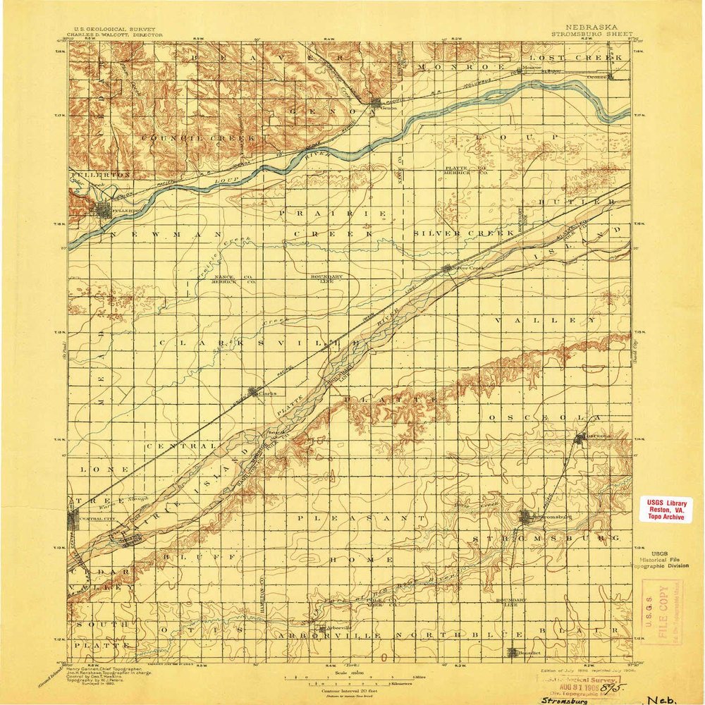 YellowMaps Stromsburg NE topo map, 1:125000 Scale, 30 X 30 Minute, Historical, 1896, Updated 1906, 19.8 x 16.5 in - Polypropylene