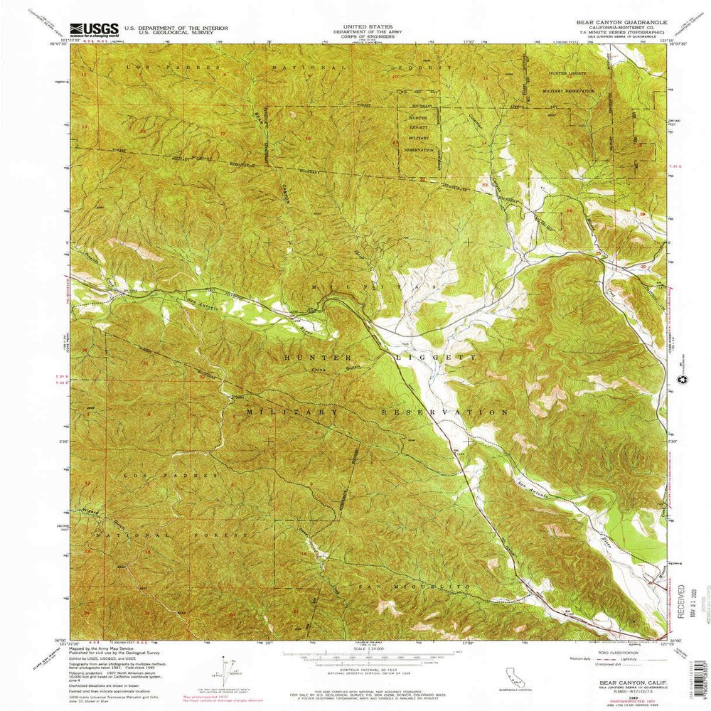 YellowMaps Bear Canyon CA topo map, 1:24000 Scale, 7.5 X 7.5 Minute, Historical, 1949, Updated 1975, 27.1 x 22 in - Tyvek