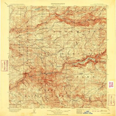 YellowMaps Yosemite CA topo map, 1:125000 Scale, 30 X 30 Minute, Historical, 1909, Updated 1909, 19.9 x 16.5 in - Tyvek