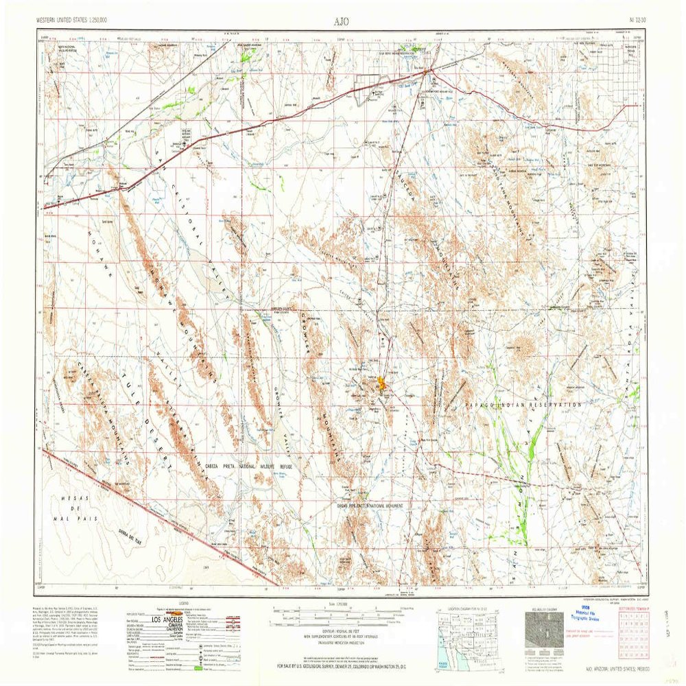 YellowMaps AJO AZ topo map, 1:250000 Scale, 1 X 2 Degree, Historical, 1962, Updated 1962, 22.1 x 34.1 in - Polypropylene