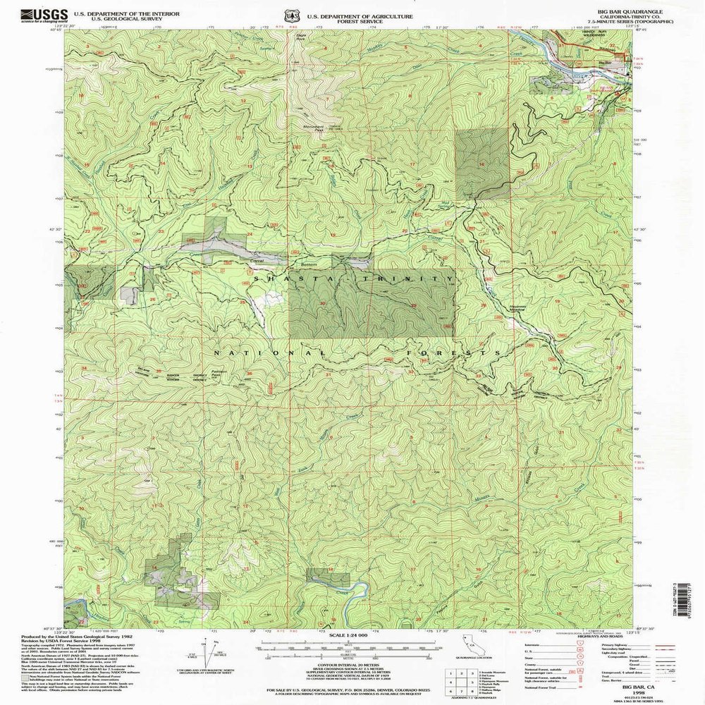 YellowMaps Big Bar CA topo map, 1:24000 Scale, 7.5 X 7.5 Minute, Historical, 1998, Updated 2003, 26.7 x 21.4 in - Polypropylene