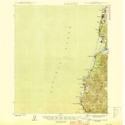 YellowMaps Cape Foulweather OR topo map, 1:62500 Scale, 15 X 15 Minute, Historical, 1944, 20.3 x 16.8 in - Polypropylene