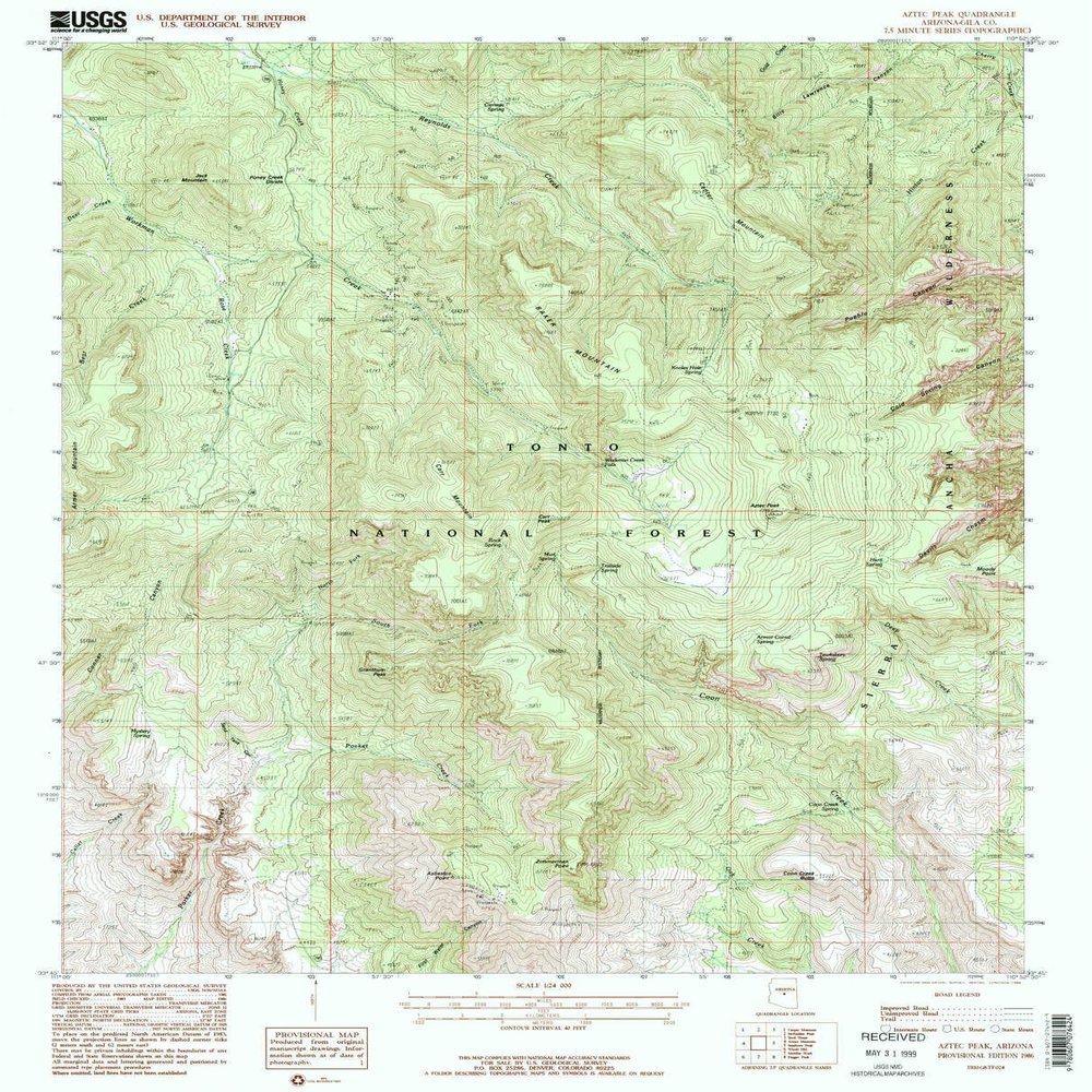 YellowMaps Aztec Peak AZ topo map, 1:24000 Scale, 7.5 X 7.5 Minute, Historical, 1986, Updated 1986, 26.7 x 21.6 in - Polypropylene