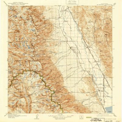 YellowMaps Mt Whitney CA topo map, 1:125000 Scale, 30 X 30 Minute, Historical, 1907, Updated 1939, 19.8 x 16.5 in - Tyvek