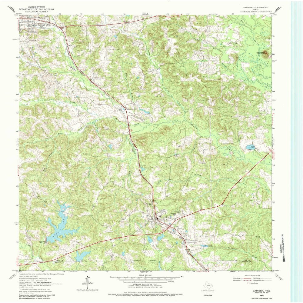 YellowMaps Avinger TX topo map, 1:24000 Scale, 7.5 X 7.5 Minute, Historical, 1962, Updated 1982, 27 x 23 in - Polypropylene