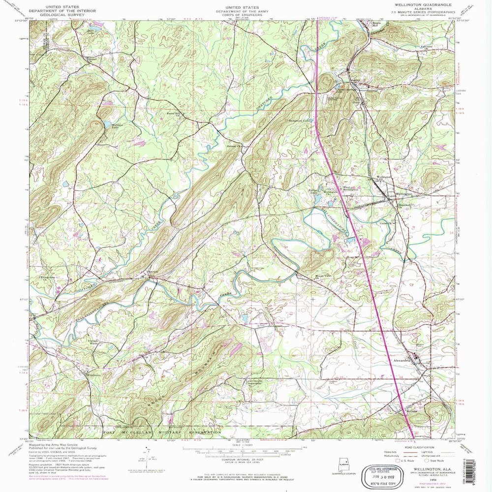 Wellington AL topo map, 1:24000 Scale, 7.5 X 7.5 Minute, Historical, 1956, Updated 1973, 26.8 x 21.9 in - Polypropylene