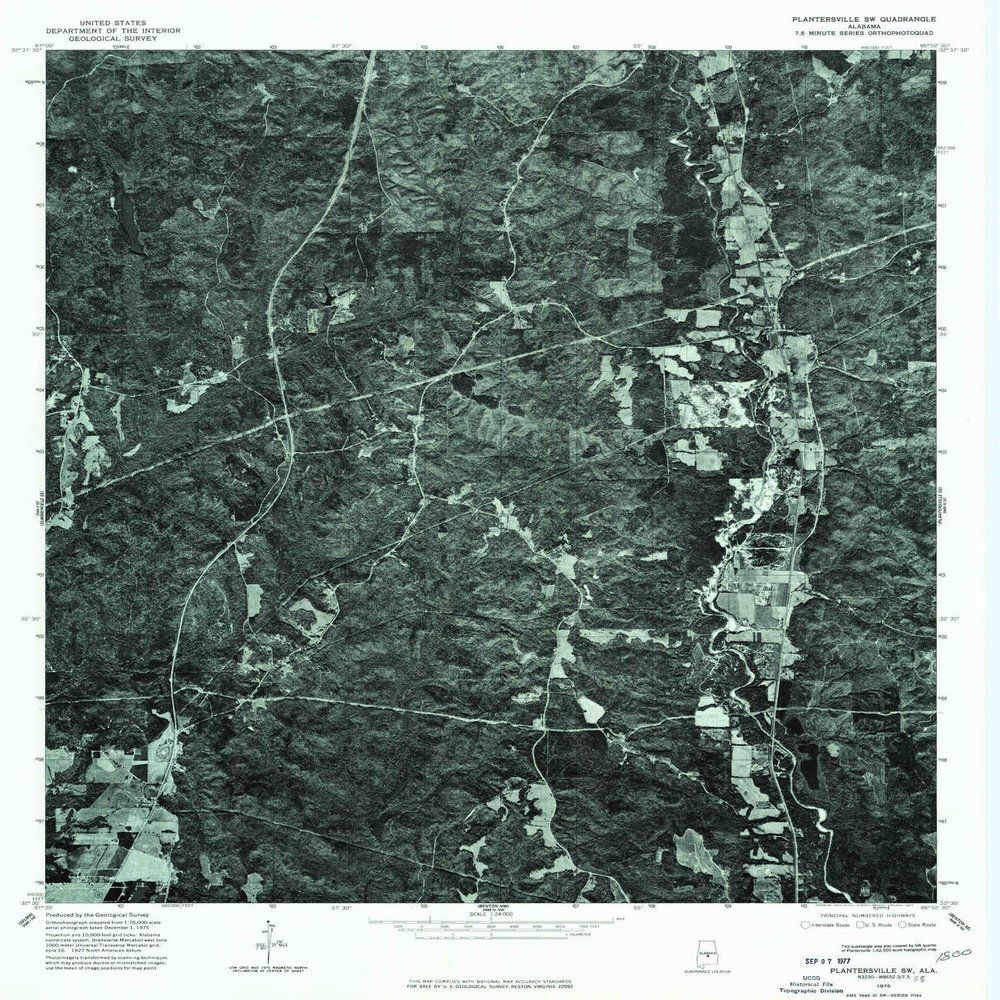 YellowMaps Plantersville SW AL topo map, 1:24000 Scale, 7.5 X 7.5 Minute, Historical, 1975, Updated 1977, 26.7 x 21.6 in - Polypropylene