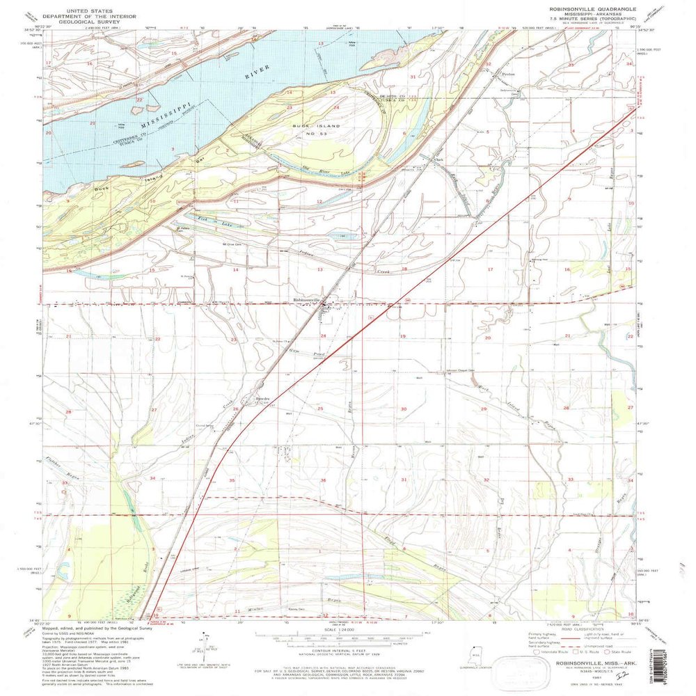 YellowMaps Robinsonville MS topo map, 1:24000 Scale, 7.5 X 7.5 Minute, Historical, 1981, Updated 1982, 26.8 x 22 in - Polypropylene